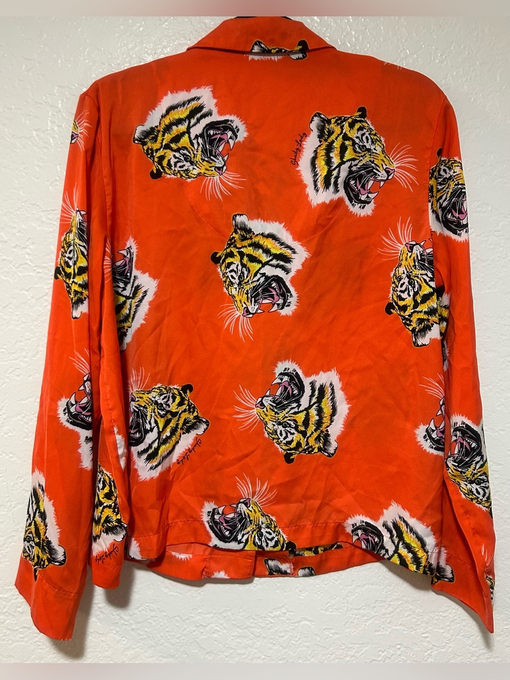 Shady Lady Tiger Print Button-Down Shirt in Vibrant Orange - Picture 2 of 6